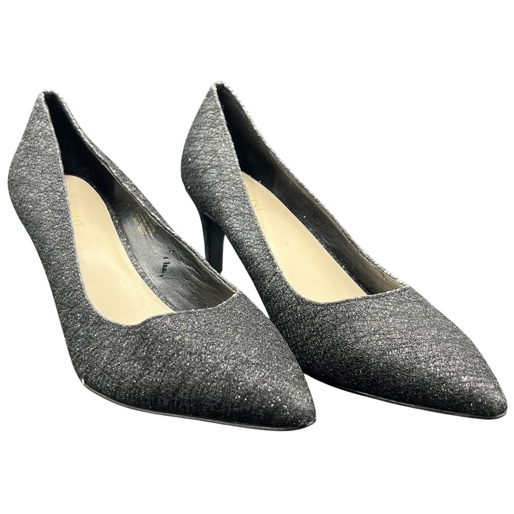 ✨ Nine West 8M Silver/Charcoal Glitter Pointed Toe Stiletto Pumps Y2K Glam Party